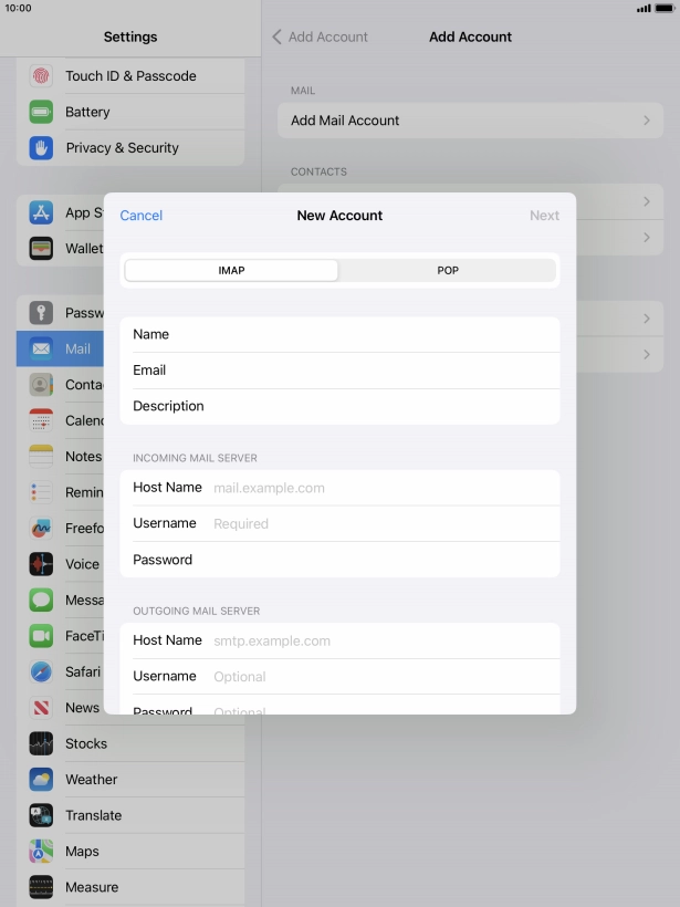 Press IMAP.