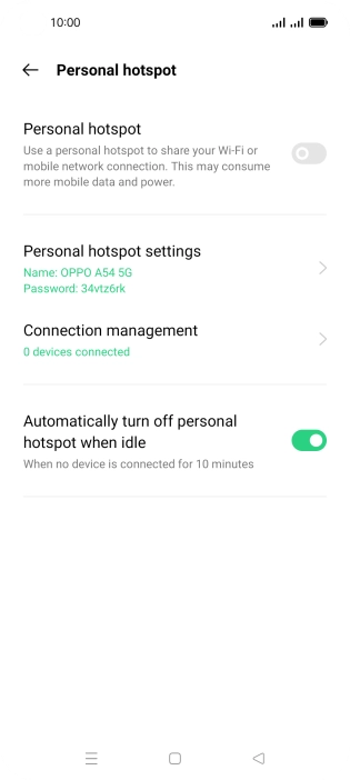 Press Personal hotspot settings.