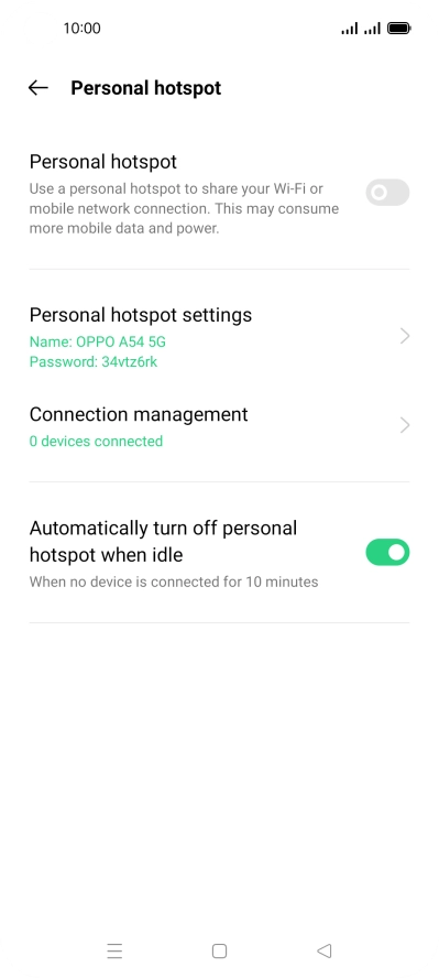 Press Personal hotspot settings.