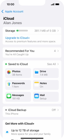Press iCloud Backup.