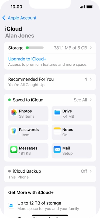 Press iCloud Backup.