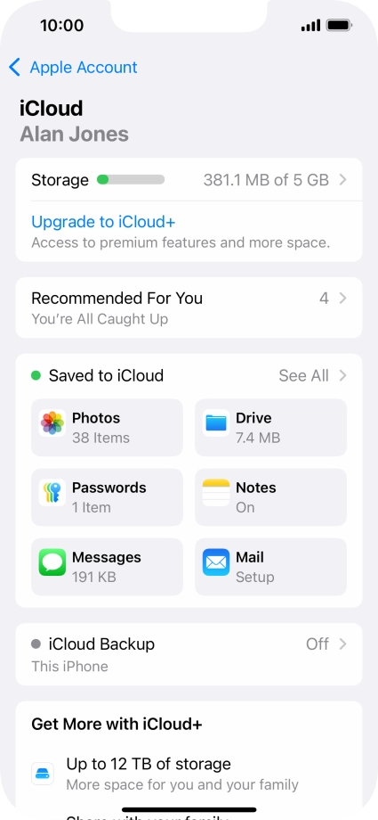 Press iCloud Backup.
