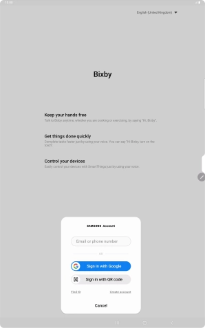 If you don't have a Samsung account, press Create account and follow the instructions on the screen to create an account.