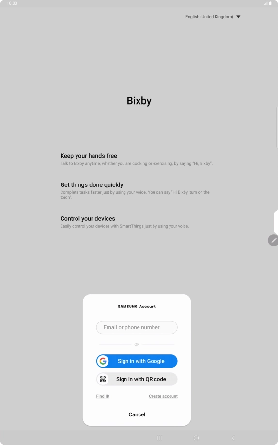 If you don't have a Samsung account, press Create account and follow the instructions on the screen to create an account.
