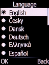 Select the required language and press the Left selection key.