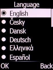 Select the required language and press the Left selection key.
