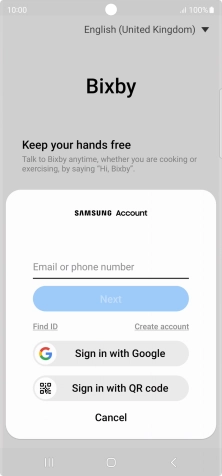 If you don't have a Samsung account, press Create account and follow the instructions on the screen to create an account.