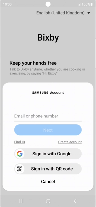 If you don't have a Samsung account, press Create account and follow the instructions on the screen to create an account.