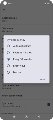 Press the required setting.