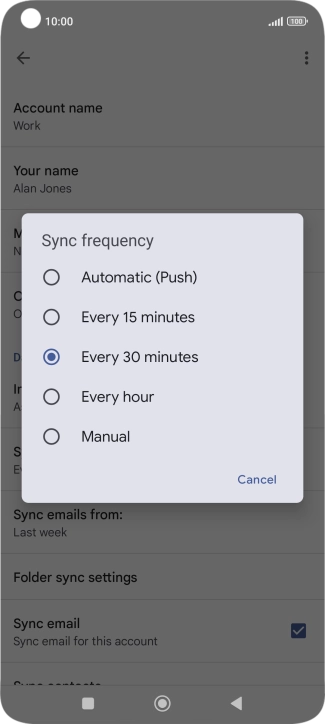 Press the required setting.