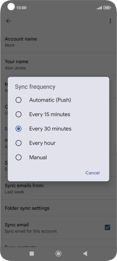 Press the required setting.