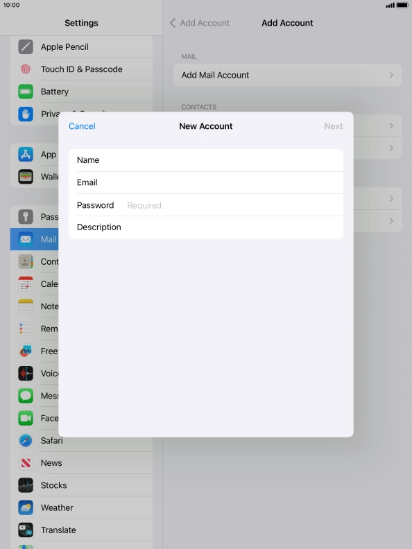 Press Password and key in the password for your email account.