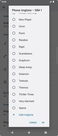Press the required ring tone to select it.