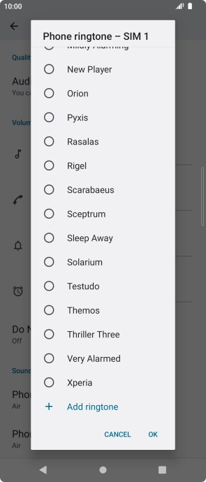 Press the required ring tone to select it.