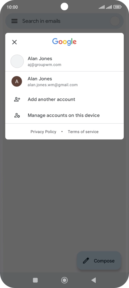 Press the required email account.
