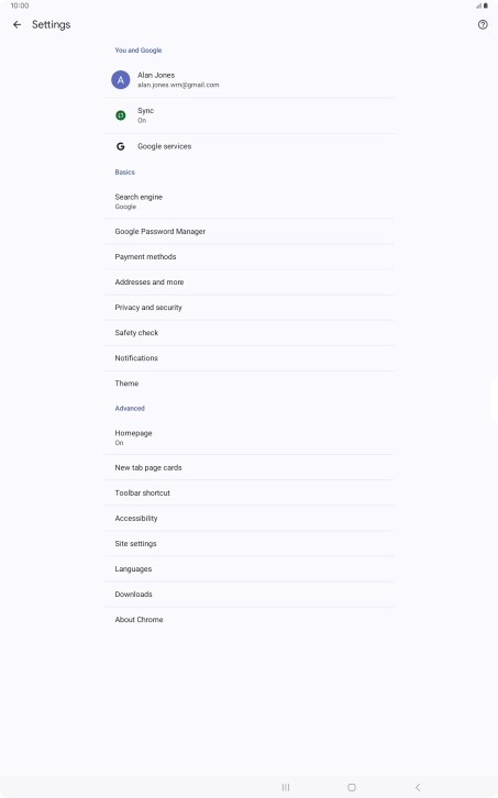 Press Privacy and security.