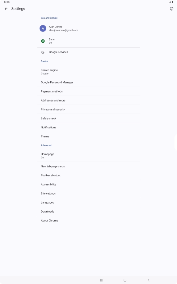 Press Privacy and security.