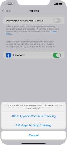 If you turn off the function, press the required setting.