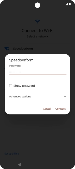Key in the password for the Wi-Fi network and press Connect.