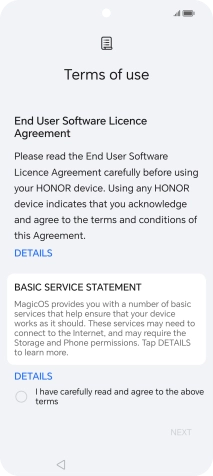 Press the field to accept the licence agreement.