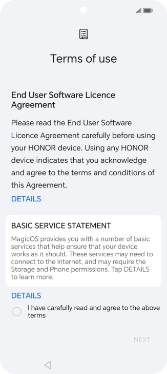 Press the field to accept the licence agreement.