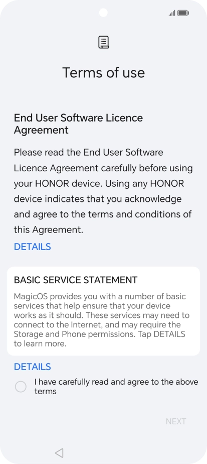 Press the field to accept the licence agreement.