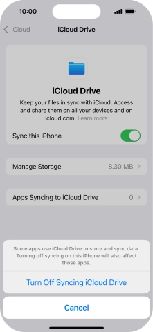 If you turn off the function, press Turn Off Syncing iCloud Drive.