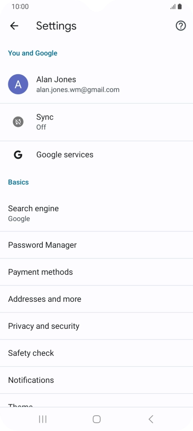 Press Privacy and security.