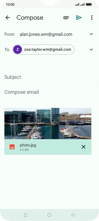 Press Subject and key in the subject of your email message.