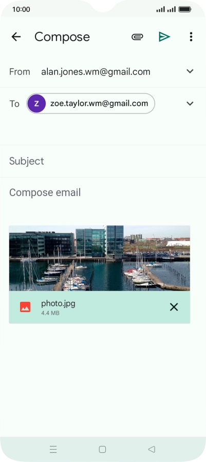 Press Subject and key in the subject of your email message.