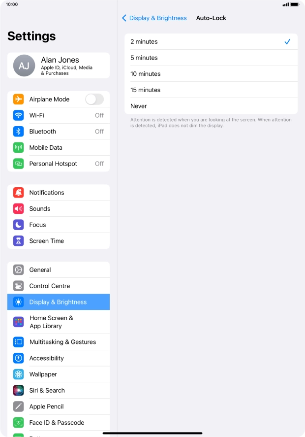 Press the required setting.