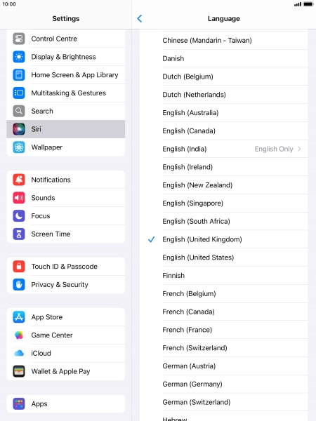Press the required language.