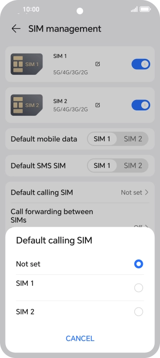 Press the required setting.