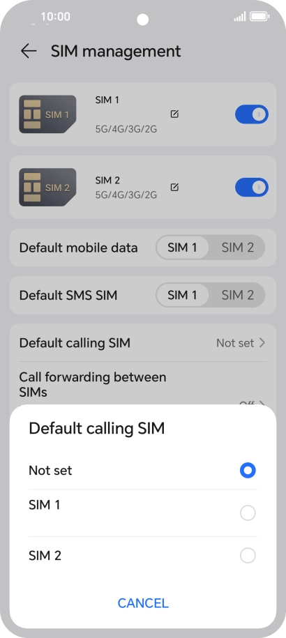 Press the required setting.