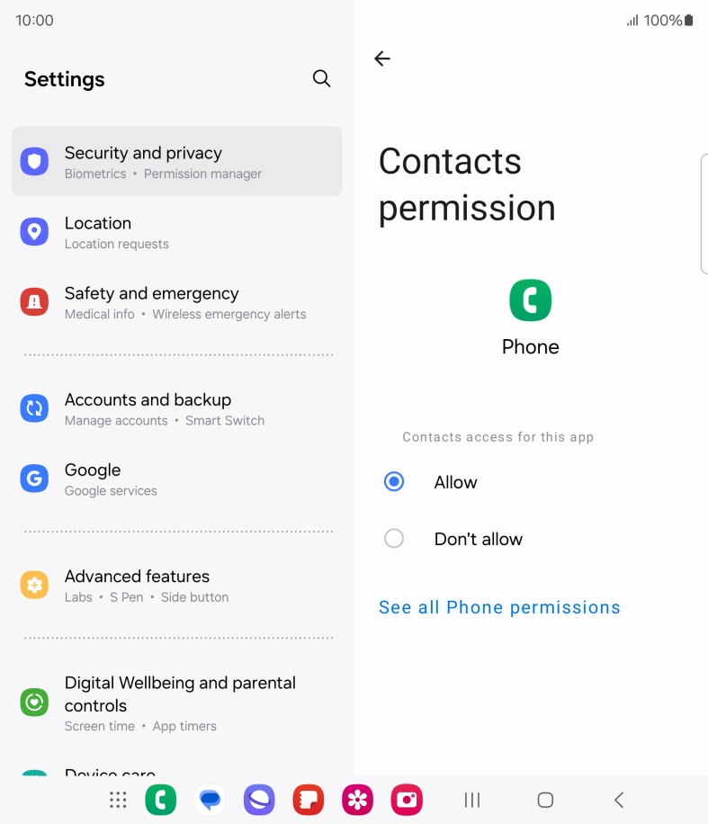 Press the required setting.