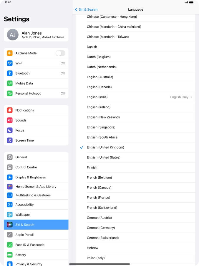 Press the required language. Press the required language.