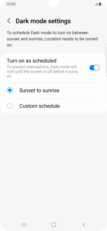 Press the required setting.