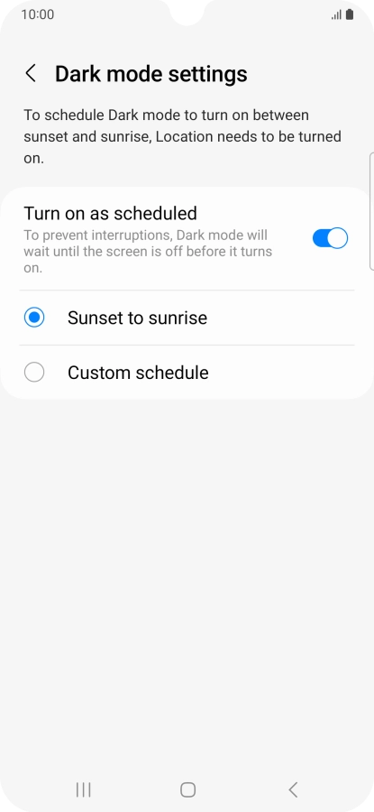 Press the required setting.