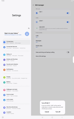 If you turn off eSIM, press Turn off.