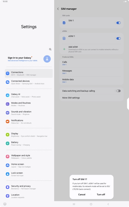 If you turn off eSIM, press Turn off.