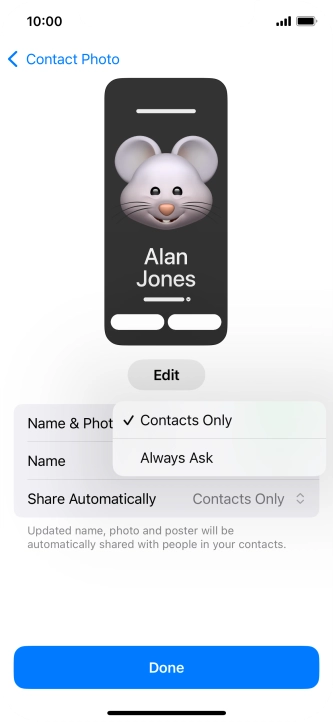 Press the required setting.