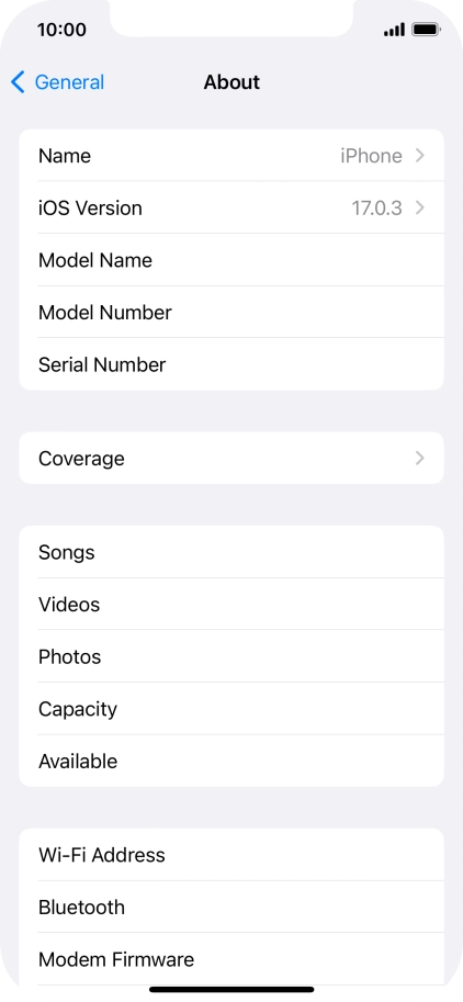 Your phone's software version is displayed next to iOS Version.