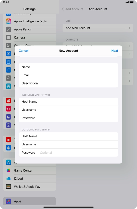Press Password and key in the password for your email account.