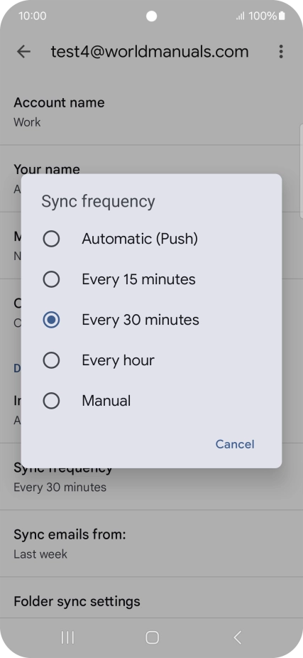 Press the required setting.