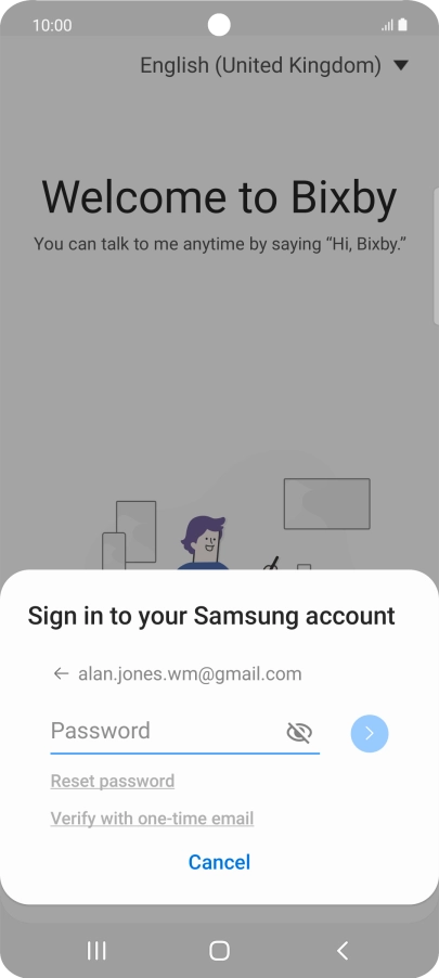 Press Password and key in the password for your Samsung account.
