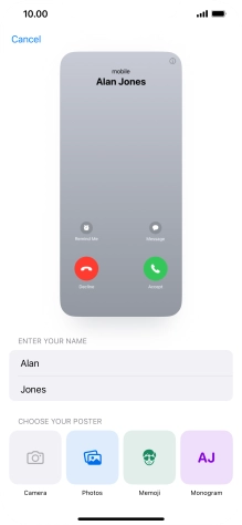 Press the required category and follow the instructions on the screen to select and save the required picture to your Contact Poster.