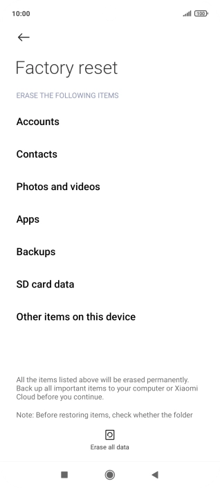Press Erase all data.