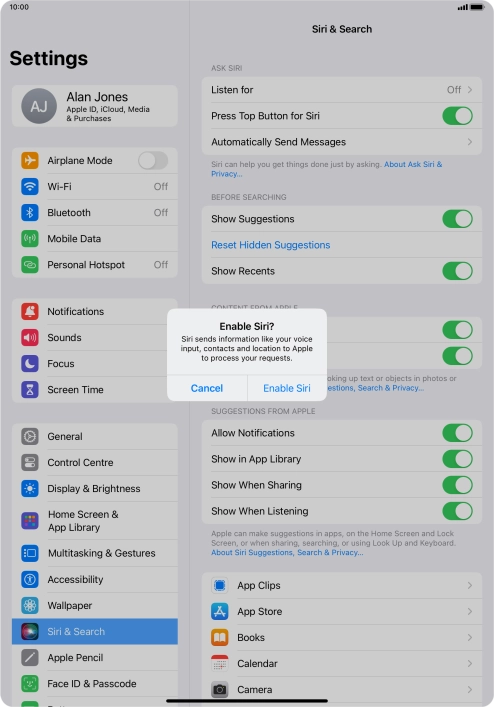 Press Enable Siri.