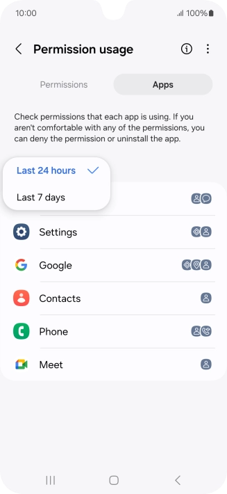 Press the required setting.
