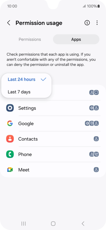 Press the required setting.